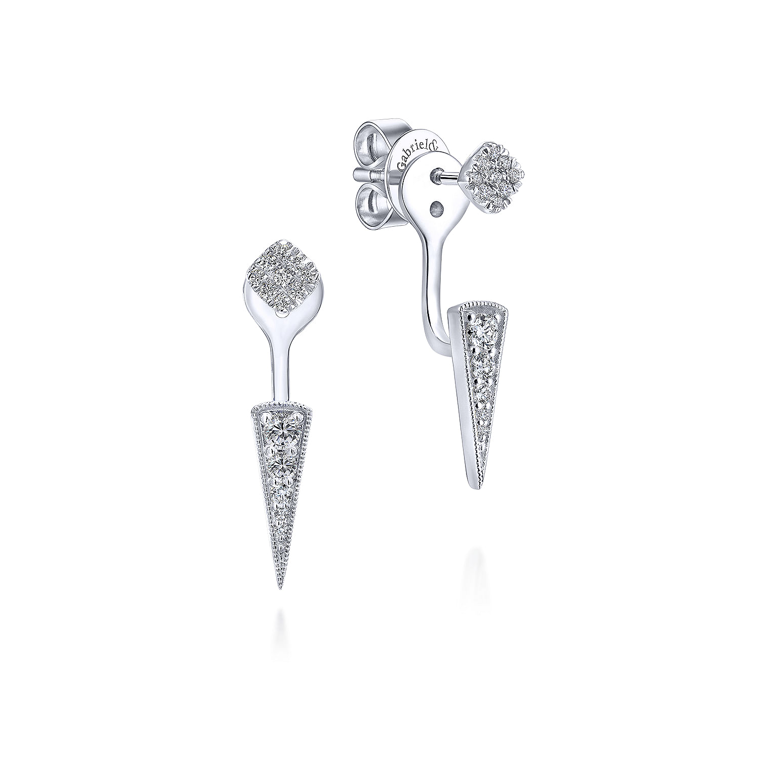 14K White Gold Tapered Diamond Bar Stud Earrings