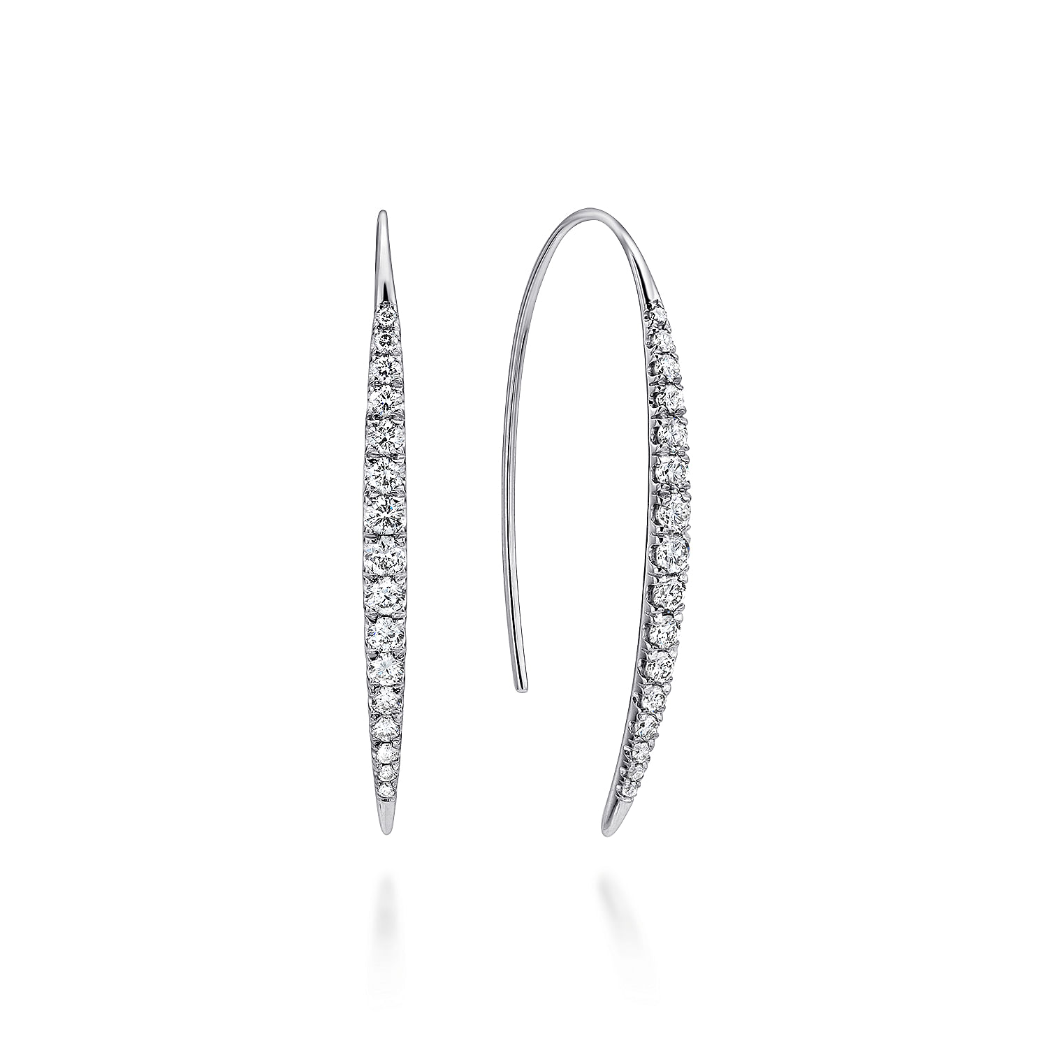 14K White Gold Tapered Diamond Fish Wire Drop Earrings