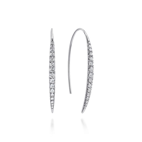 14K White Gold Tapered Diamond Fish Wire Drop Earrings