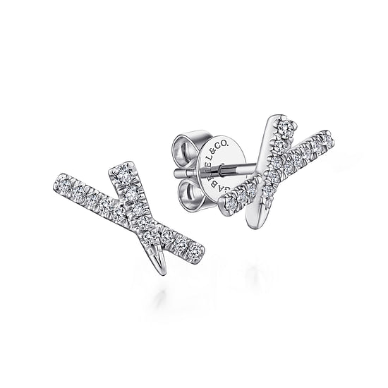 Gabriel - 14K White Gold Tapered X Diamond Stud Earrings