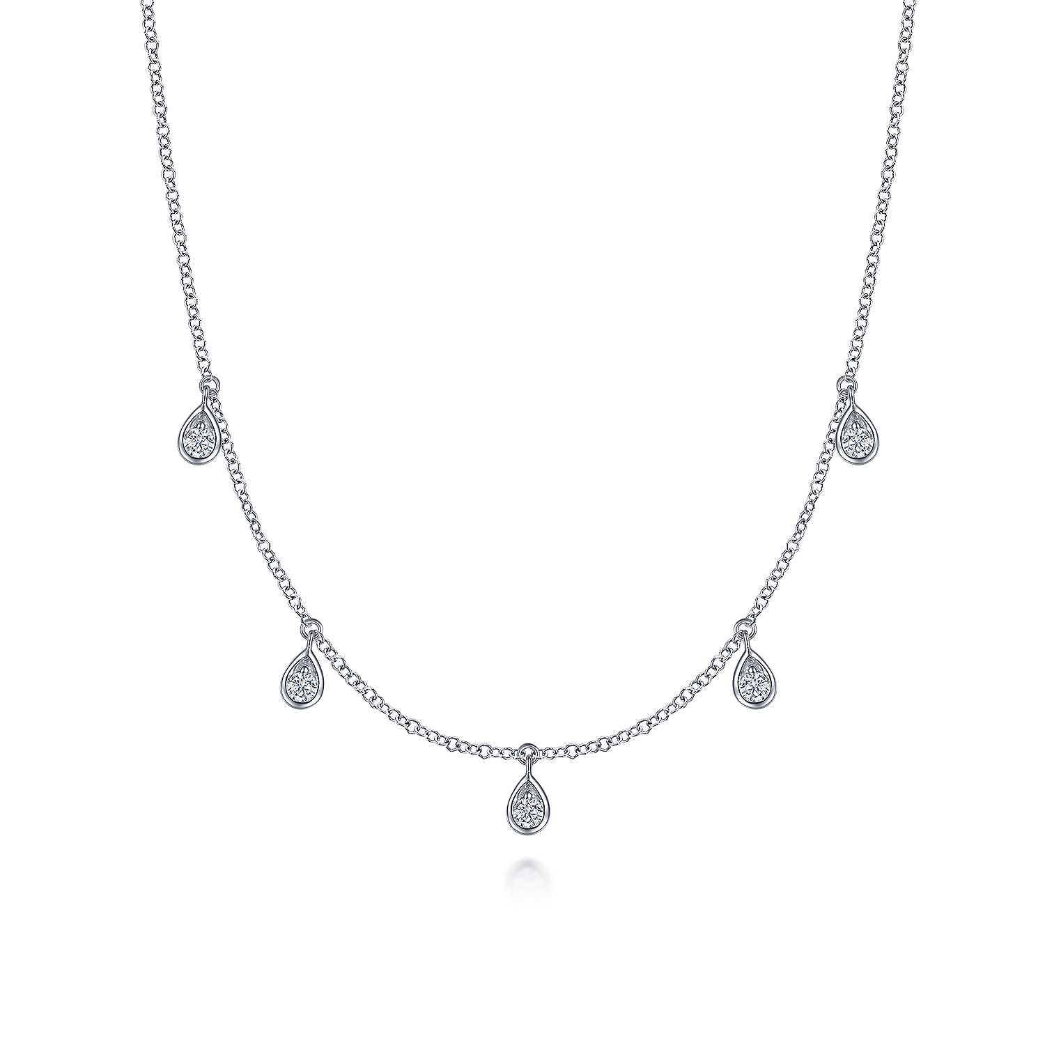 14K White Gold Teardrop Bezel Set Diamond Drop Necklace