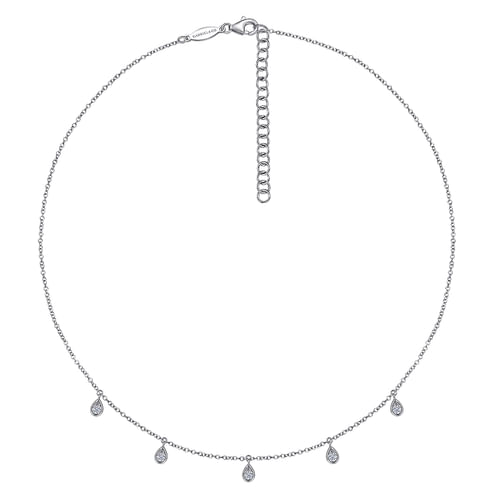 14K White Gold Teardrop Bezel Set Diamond Drop Necklace