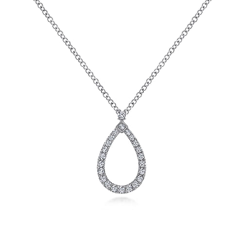 14K White Gold Teardrop Diamond Pendant Necklace