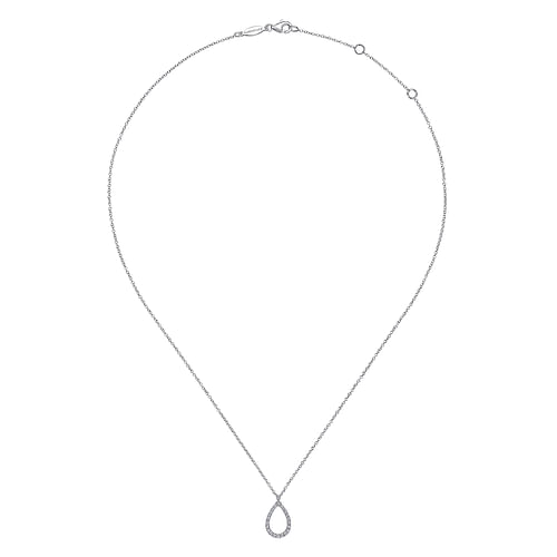 14K White Gold Teardrop Diamond Pendant Necklace