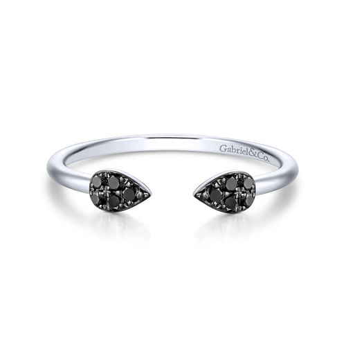 14K White Gold Teardrop Pavé Black Diamond Split Ring