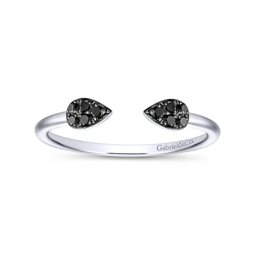 14K White Gold Teardrop Pavé Black Diamond Split Ring