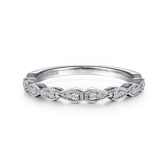 Gabriel - 14K White Gold Teardrop Station Stackable Diamond Anniversary Band