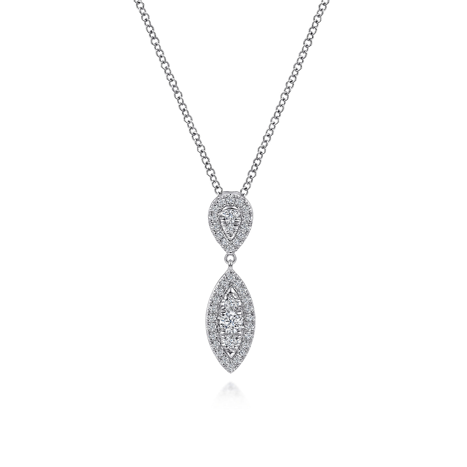 14K White Gold Teardrop and Marquise Diamond Pavé Pendant Necklace