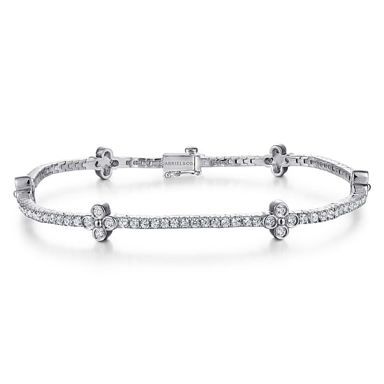 Gabriel - 14K White Gold Tennis Bracelet with Quatrefoil Diamond Stations