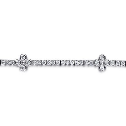 14K White Gold Tennis Bracelet with Quatrefoil Diamond Stations