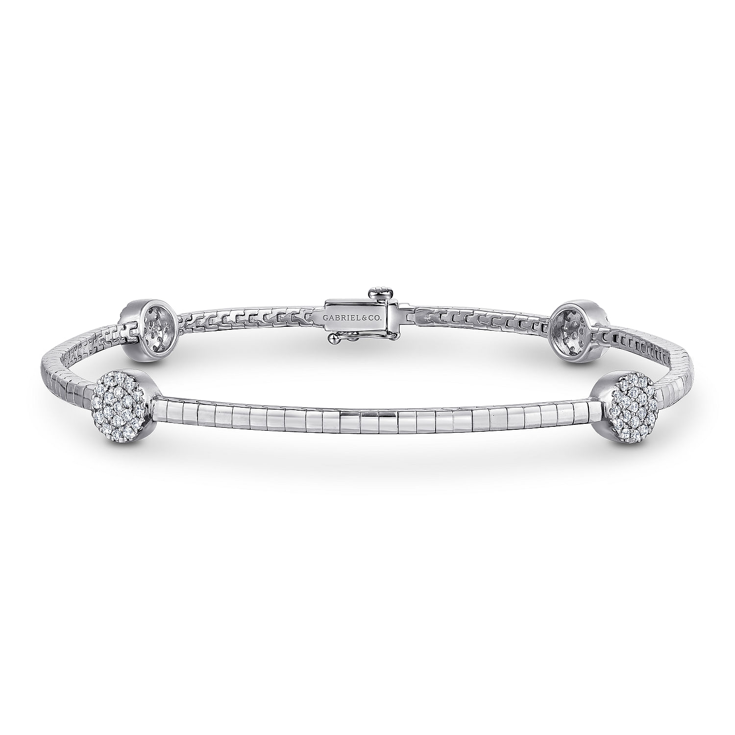 14K White Gold Tennis Bracelet with Round Cluster Diamond Stations