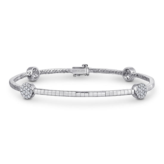 Gabriel - 14K White Gold Tennis Bracelet with Round Cluster Diamond Stations