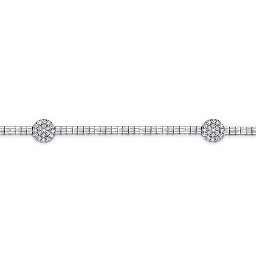 14K White Gold Tennis Bracelet with Round Cluster Diamond Stations