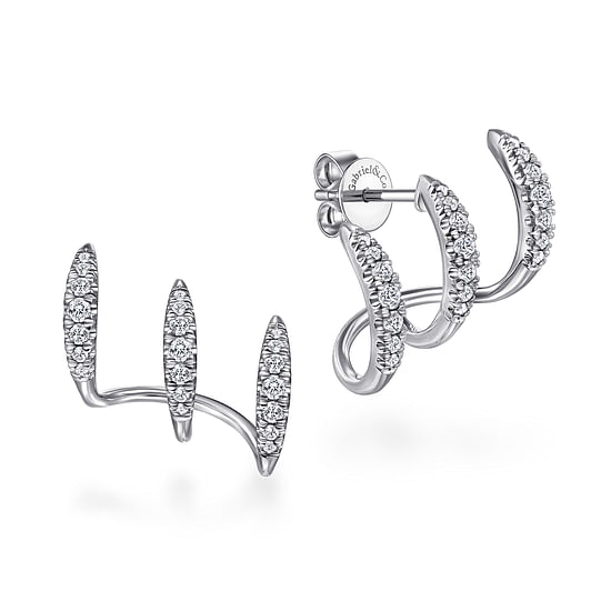 Gabriel - 14K White Gold Three Bar Diamond Stud Earrings