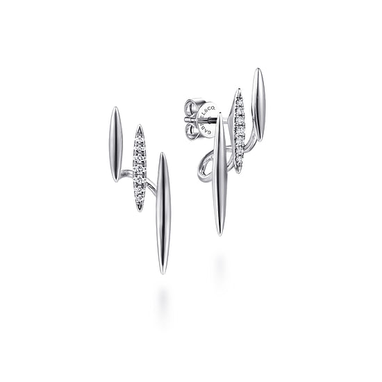 Gabriel - 14K White Gold Three Bar Diamond Stud Earrings