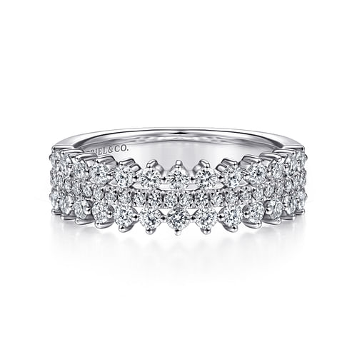 14K White Gold Three Row Diamond Band