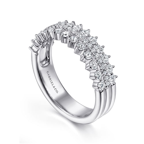 14K White Gold Three Row Diamond Band