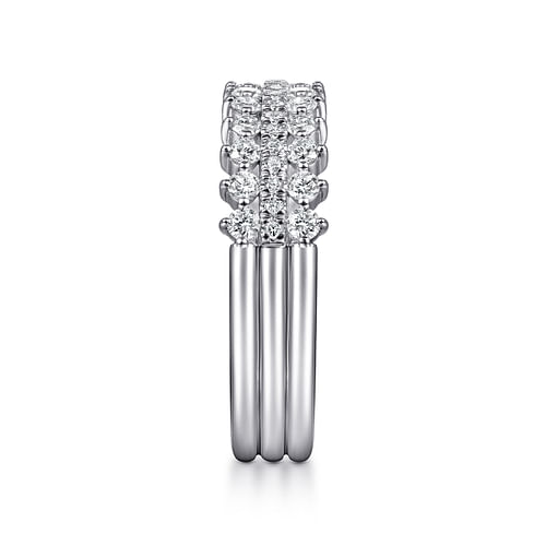 14K White Gold Three Row Diamond Band