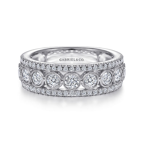 14K White Gold Three Row Diamond Band