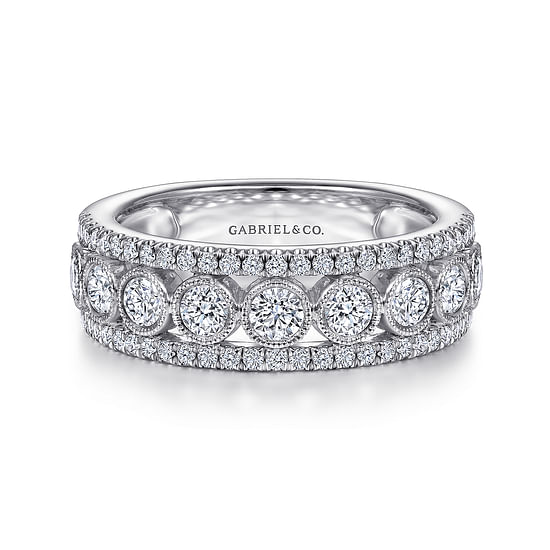 Gabriel - 14K White Gold Three Row Diamond Band