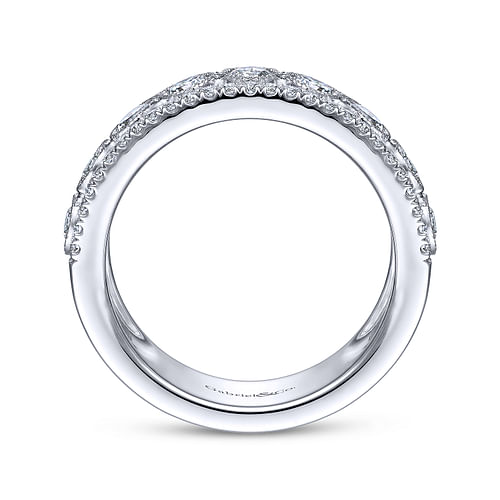 14K White Gold Three Row Diamond Band