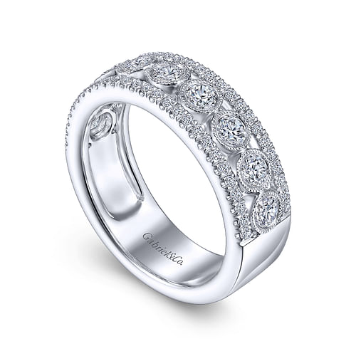 14K White Gold Three Row Diamond Band