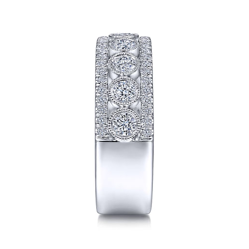 14K White Gold Three Row Diamond Band