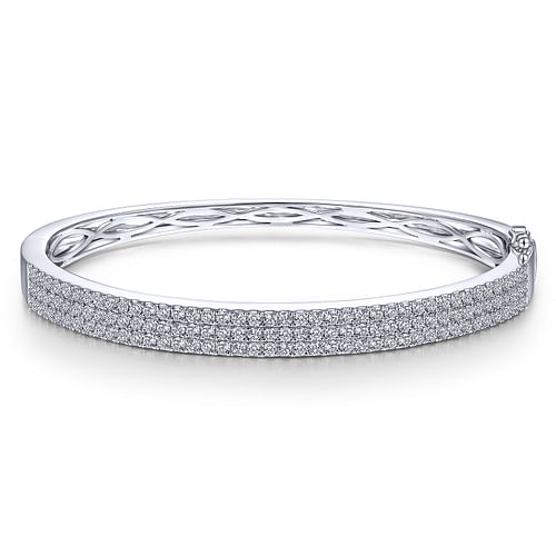 14K White Gold Three Row Diamond Bangle