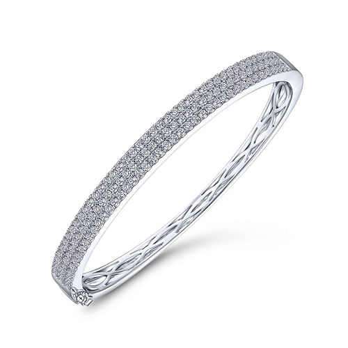 14K White Gold Three Row Diamond Bangle