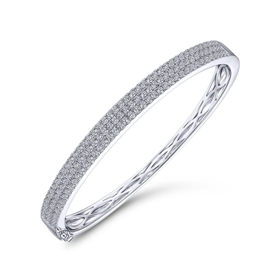 14K White Gold Three Row Diamond Bangle angle 2