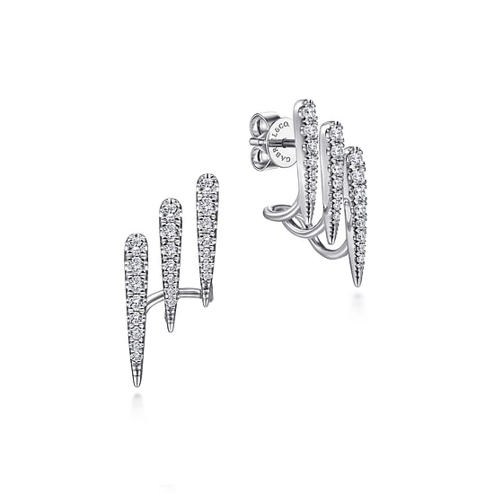 Gabriel - 14K White Gold Three Row Diamond Bar Stud Earrings