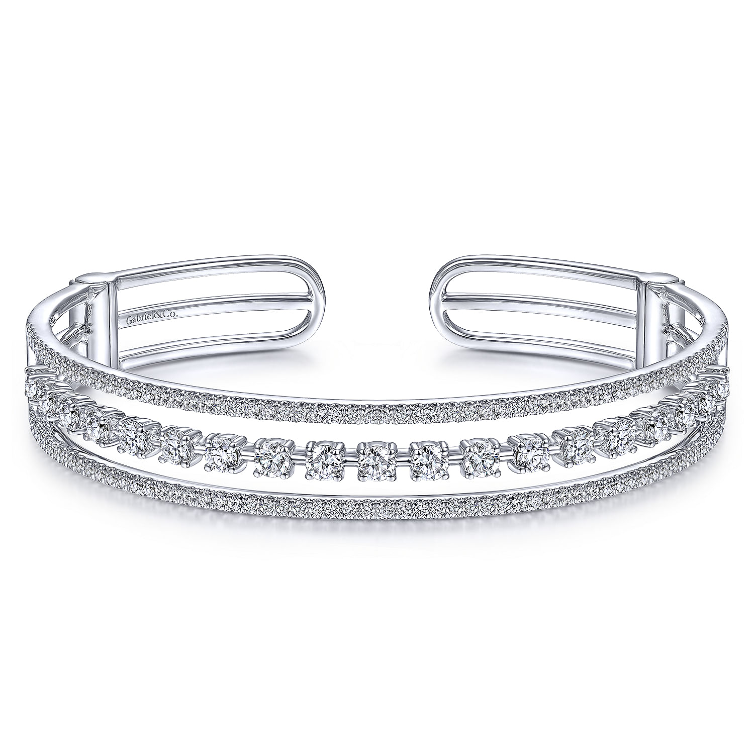 14K White Gold Three Row Diamond Cuff Bracelet