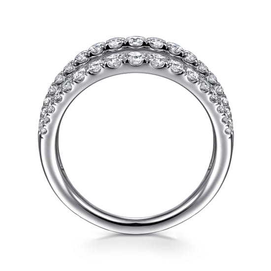 14K White Gold Three Row Diamond Ring angle 2