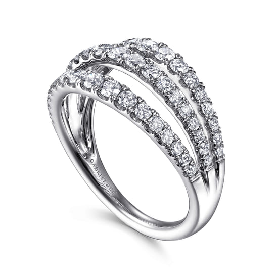 14K White Gold Three Row Diamond Ring angle 3
