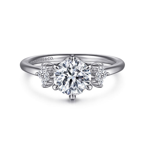 14K White Gold Three Stone Cluster Round Diamond Engagement Ring