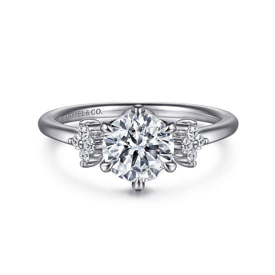 Gabriel - 14K White Gold Three Stone Cluster Round Diamond Engagement Ring