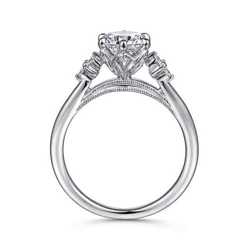 14K White Gold Three Stone Cluster Round Diamond Engagement Ring