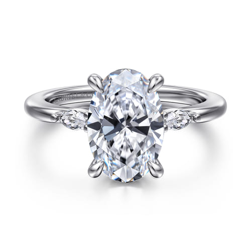 14K White Gold Three Stone Oval Diamond Engagement Ring
