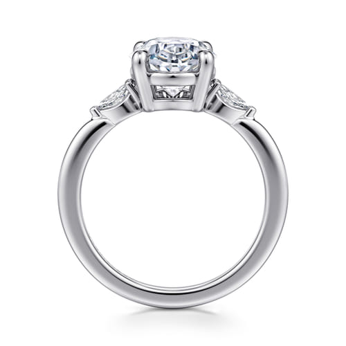 14K White Gold Three Stone Oval Diamond Engagement Ring