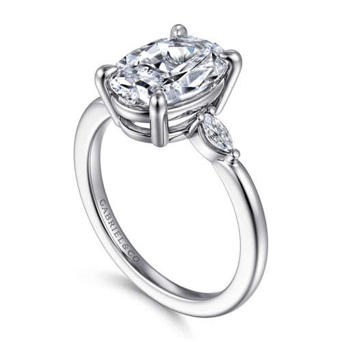 14K White Gold Three Stone Oval Diamond Engagement Ring
