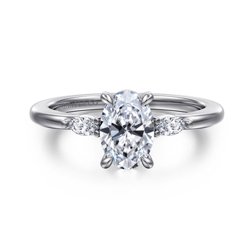 14K White Gold Three Stone Oval Diamond Engagement Ring