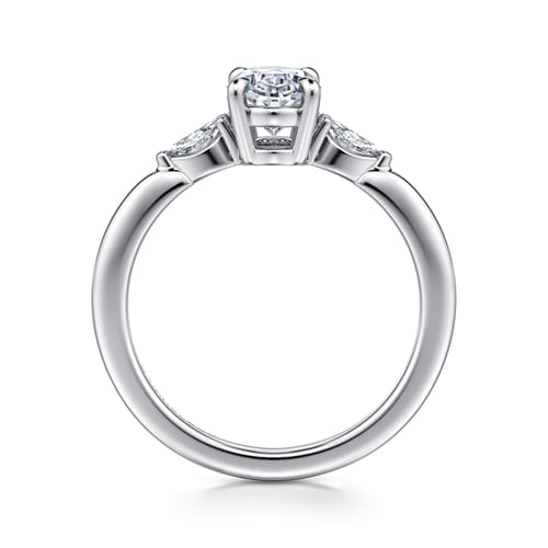 14K White Gold Three Stone Oval Diamond Engagement Ring