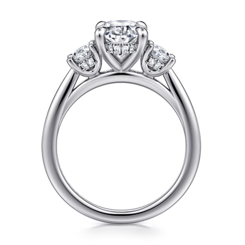 14K White Gold Three Stone Oval Diamond Engagement Ring