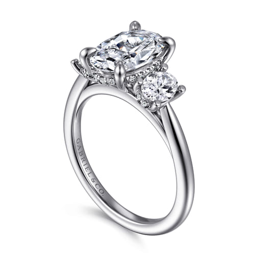 14K White Gold Three Stone Oval Diamond Engagement Ring