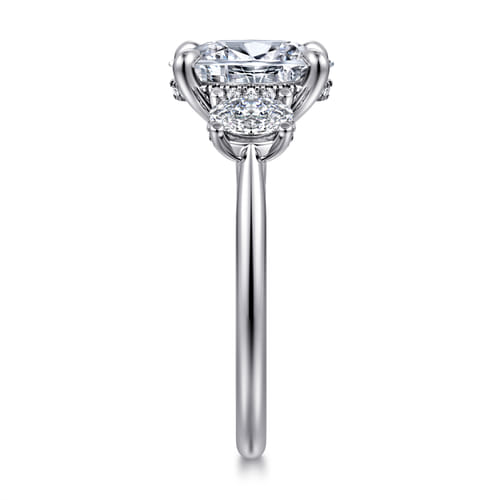 14K White Gold Three Stone Oval Diamond Engagement Ring