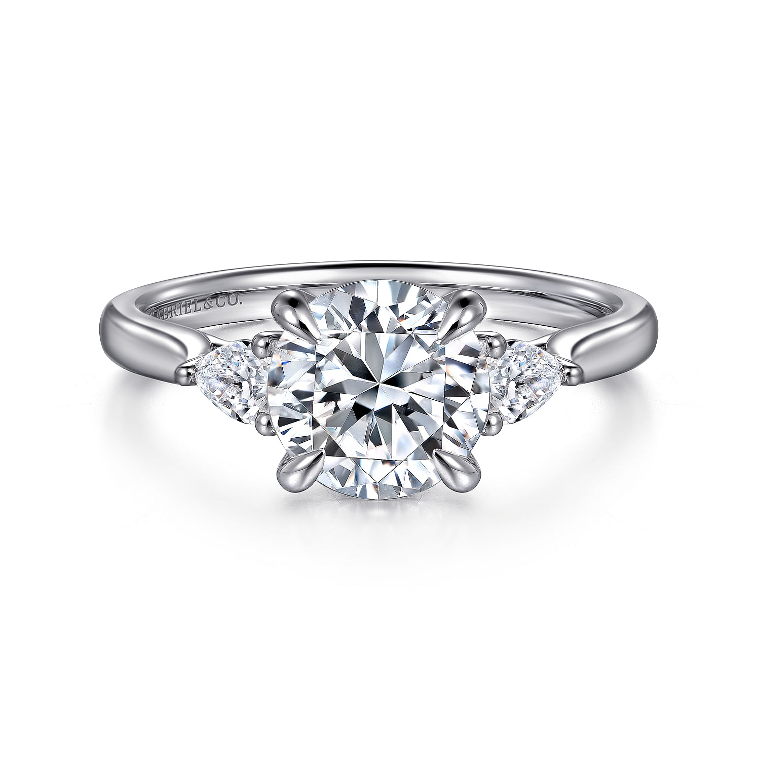 14K White Gold Three Stone Round Diamond Engagement Ring