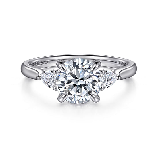 Gabriel - 14K White Gold Three Stone Round Lotus Diamond Engagement Ring