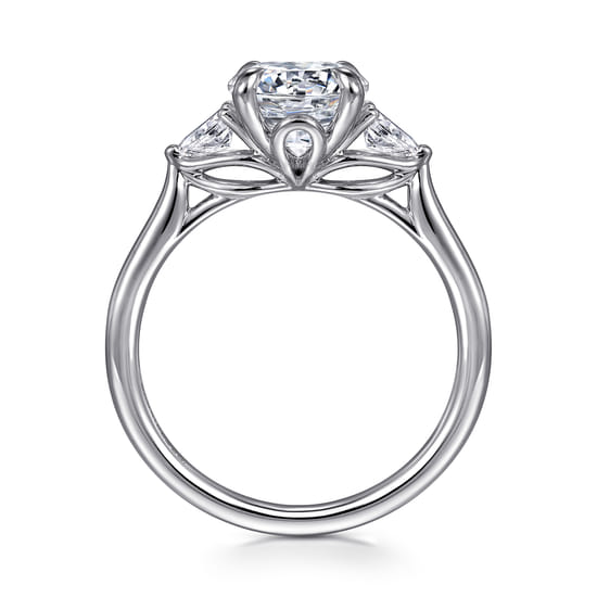 14K White Gold Three Stone Round Lotus Diamond Engagement Ring angle 2