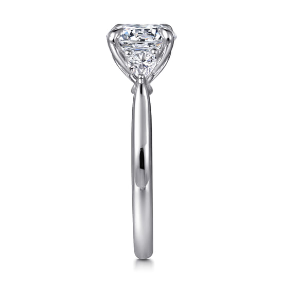 14K White Gold Three Stone Round Lotus Diamond Engagement Ring angle 5