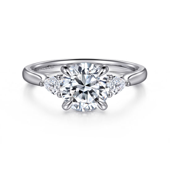 Gabriel - 14K White Gold Three Stone Round Lotus Diamond Engagement Ring